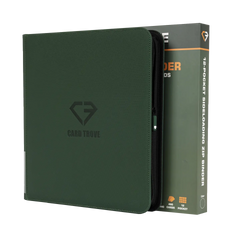 Reliure de cartes à 12 pochettes verte avec fermeture éclair, conçue pour 480 cartes à collectionner standard, finition résistante aux éclaboussures.