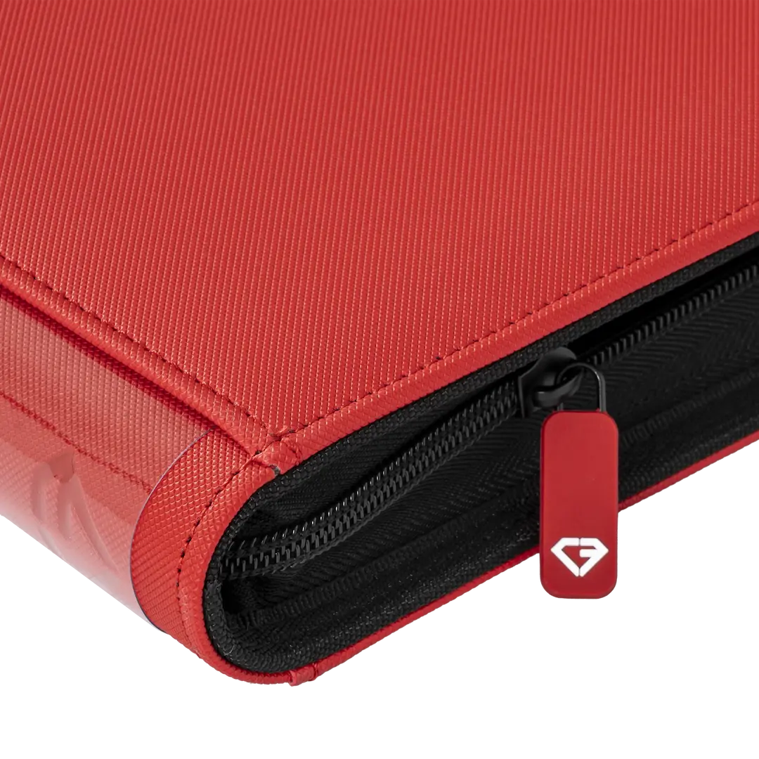 12-Pocket Karten-Binder Rot mit glattem Reißverschluss und robustem rotem Stoffdesign, ideal zur Aufbewahrung von Sammelkarten.
