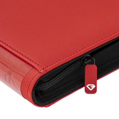 12-Pocket Karten-Binder Rot mit glattem Reißverschluss und robustem rotem Stoffdesign, ideal zur Aufbewahrung von Sammelkarten.