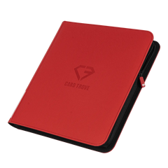 12-Pocket Kartenbinder Rot mit glattem Reißverschluss und spritzwassergeschützter Oberfläche für Sammelkarten.