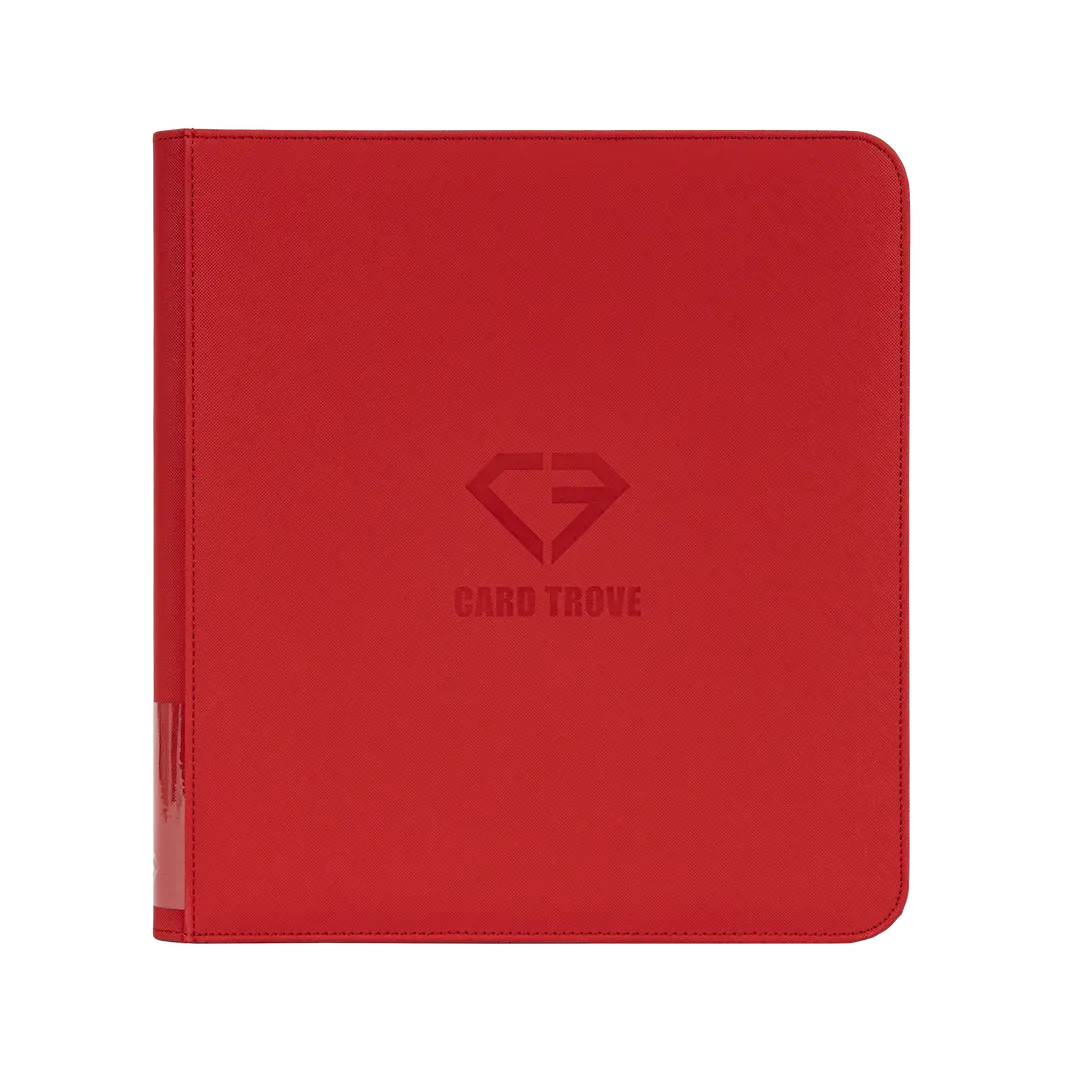 12-Pocket Karten-Binder Rot, Premium-Binder für 480 Sammelkarten mit glattem Reißverschluss und spritzwassergeschützter Oberfläche.