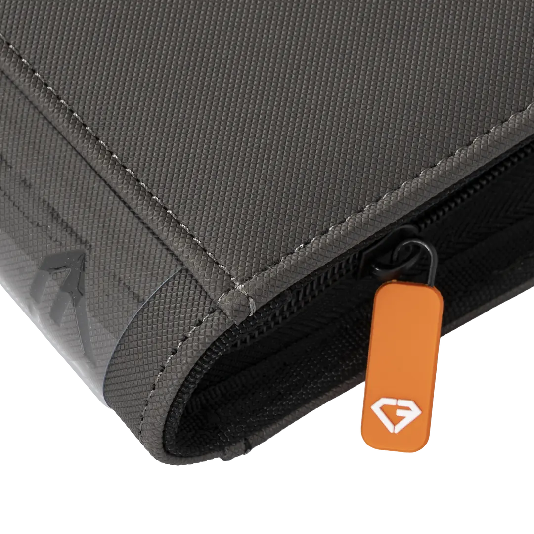 Oversized Jumbo Card Binder zipper detail showing quality material and design for protecting oversized trading cards.