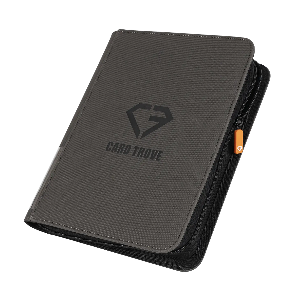 4-Pocket Toploader Card Binder Grey with ultra clear sideloading compartments and smooth zipper for cards.