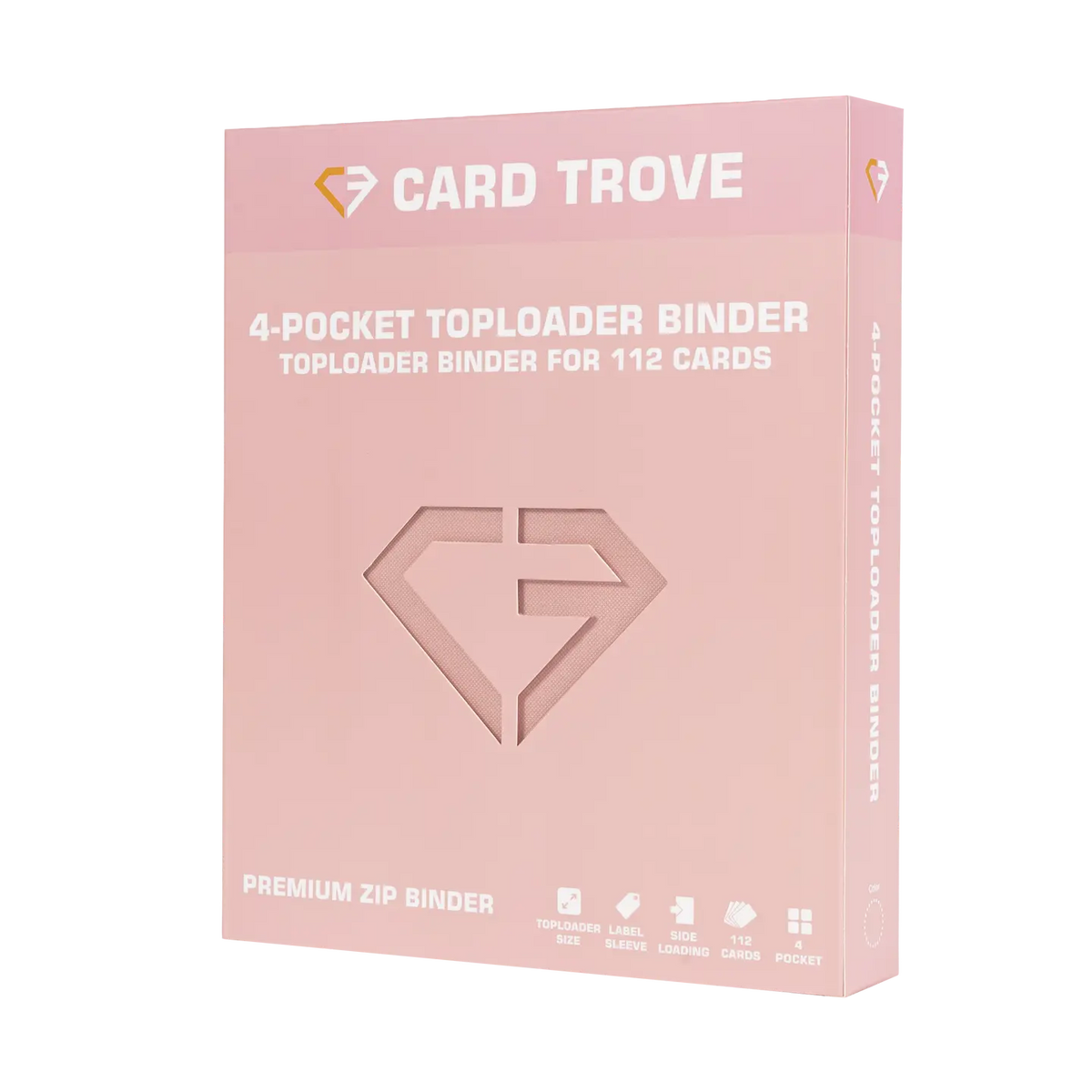 4-Pocket Toploader Card Binder Pink for storing 112 standard trading cards in a durable, splash-resistant binder.