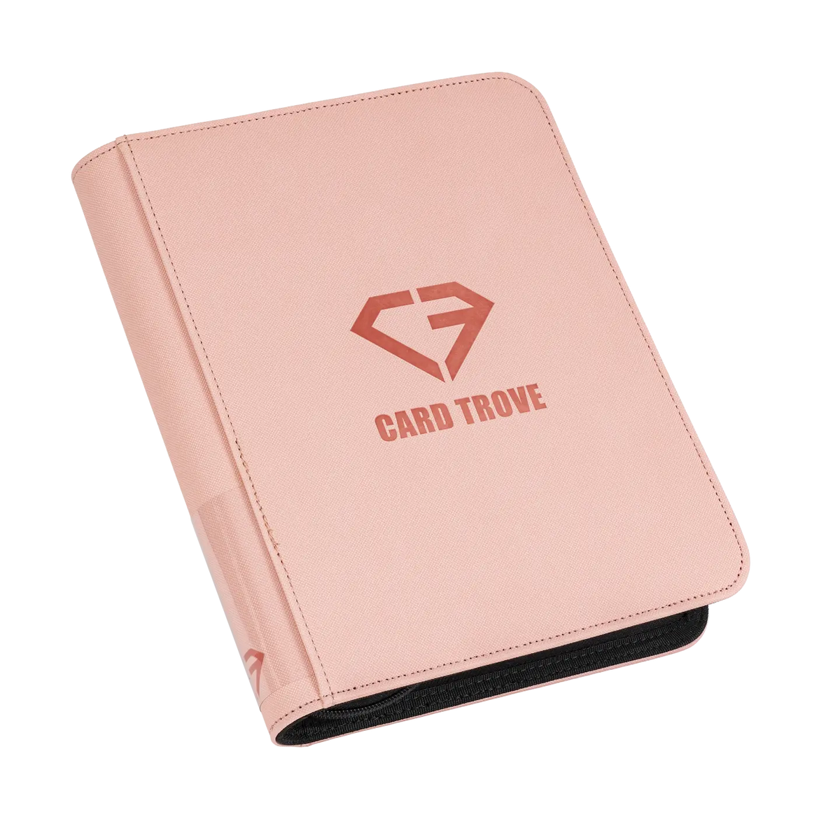 4-Pocket Toploader Card Binder Pink with ultra clear compartments and smooth zipper for secure storage.