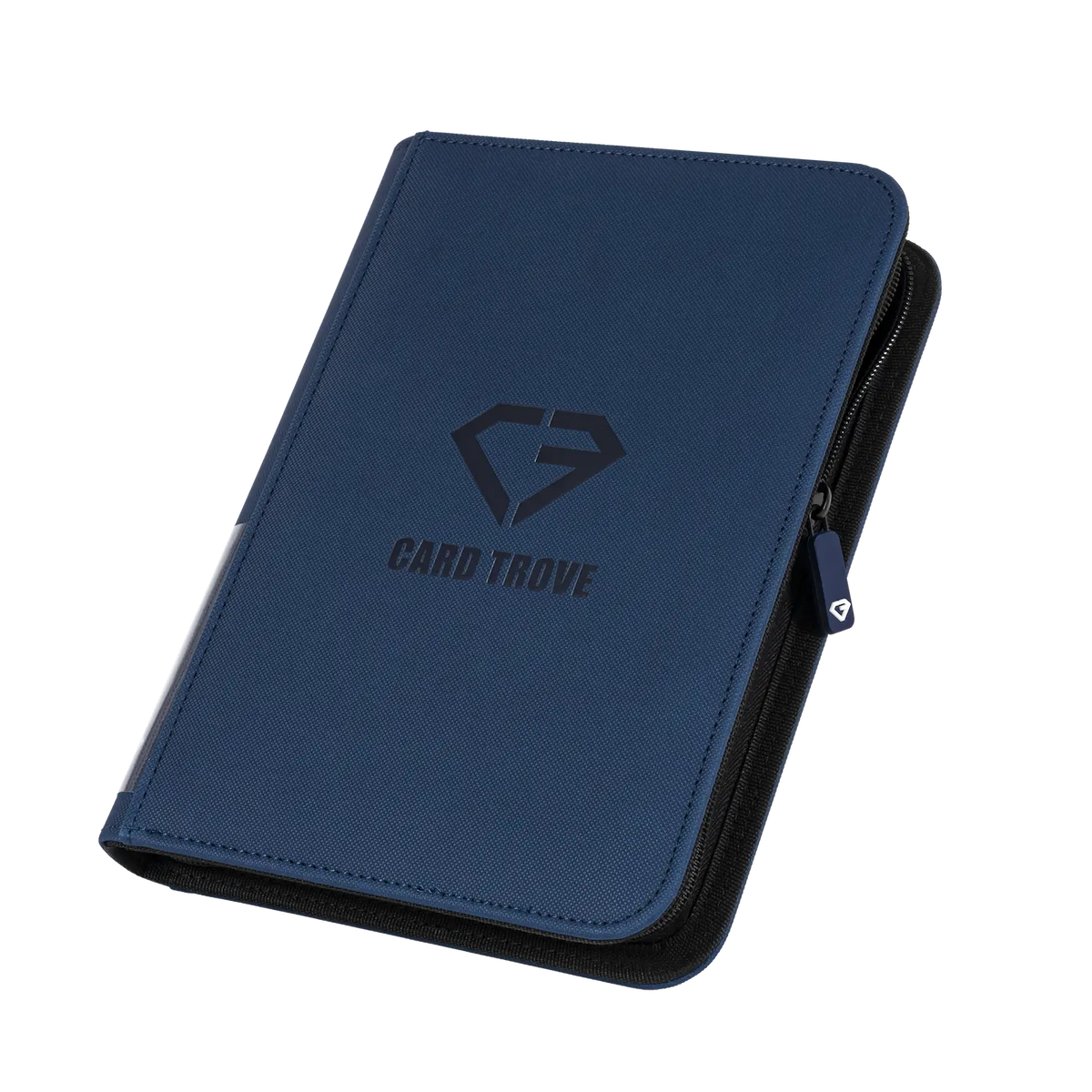 4-Pocket Card Binder Blue for storing 160 standard trading cards, durable zippered card case with splash resistant surface.