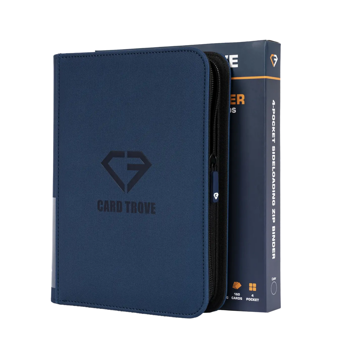 4-Pocket Card Binder Blue showcasing a sturdy design with zipper for secure card storage.