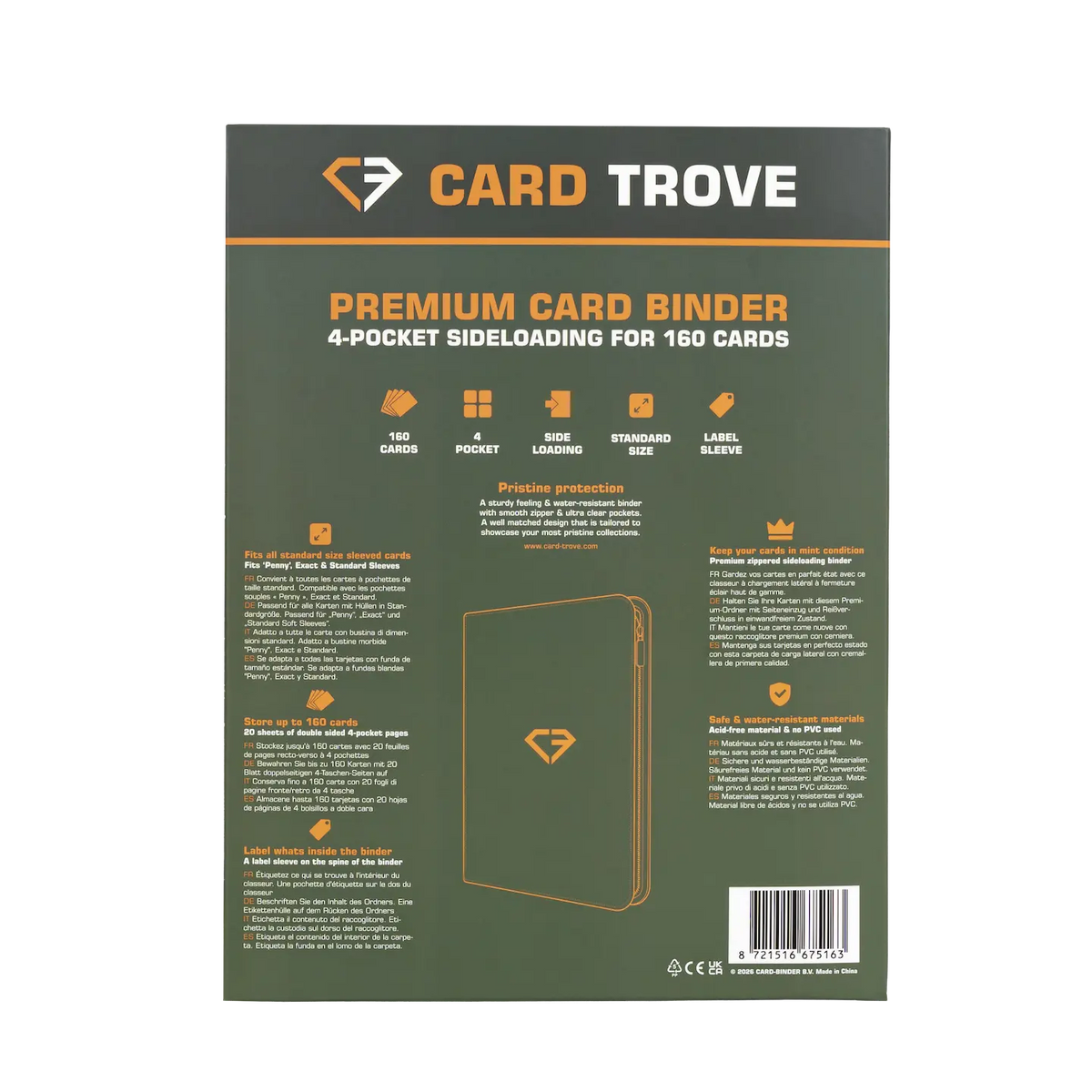 4-Pocket Card Binder Green - Premium card binder for 160 trading cards with sideloading compartments.