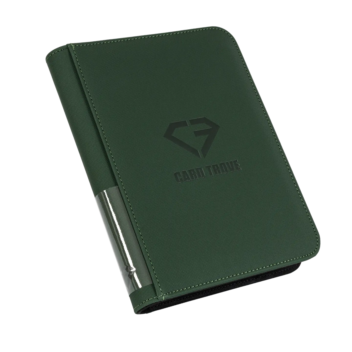 4-Pocket Card Binder Green with premium quality finish and smooth zipper for storing trading cards.