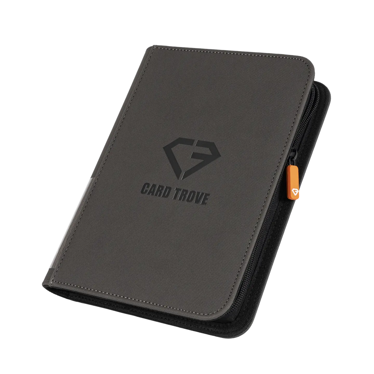 4-Pocket Card Binder Grey for standard trading cards with smooth zipper and splash resistant surface.