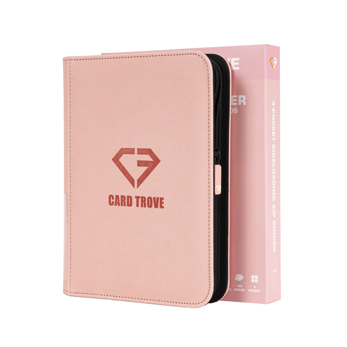 4-Pocket Card Binder Pink with sturdy zipper and clear compartments for trading cards.