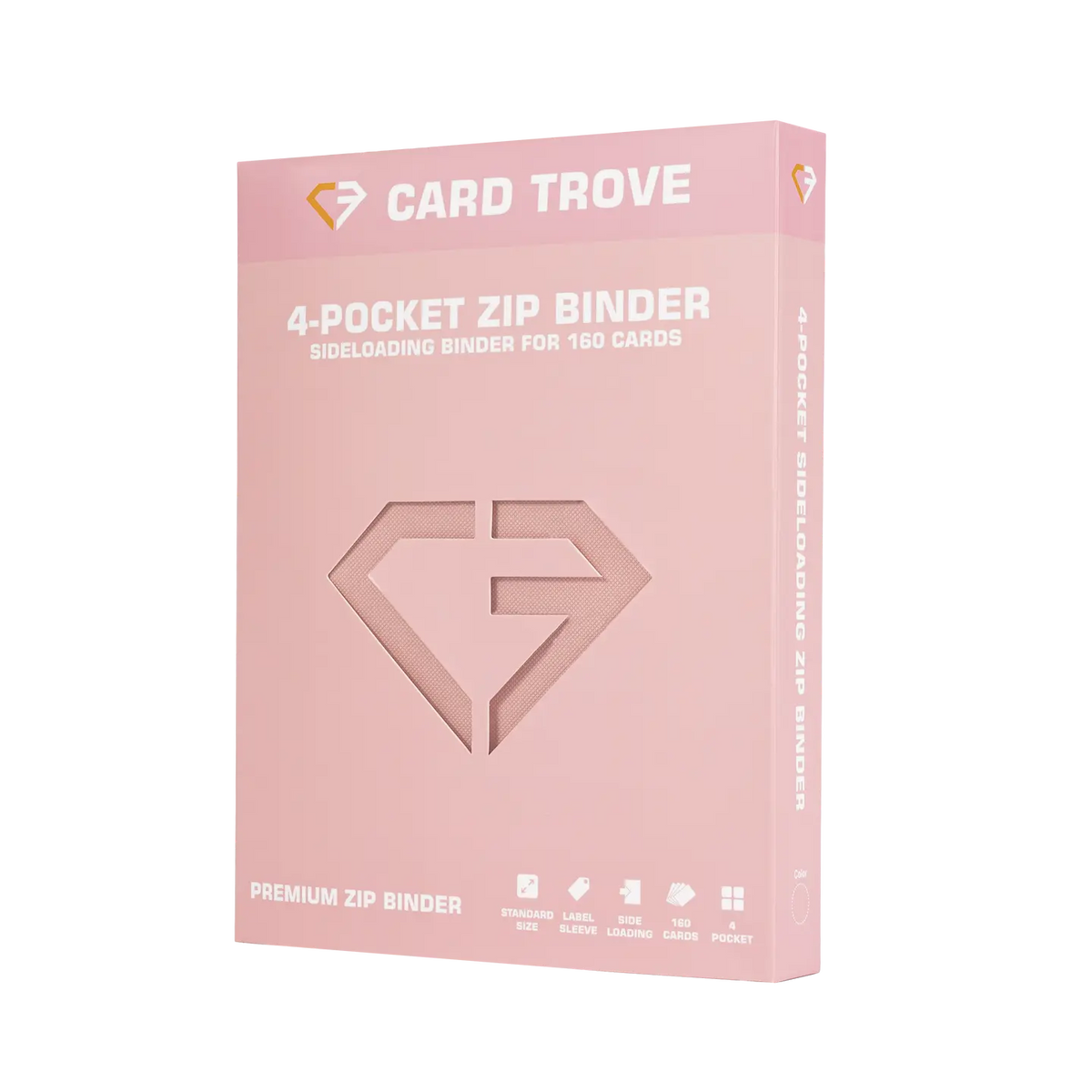 4-Pocket Card Binder Pink packaging for 160 trading cards with sleek design and sideloading compartments.