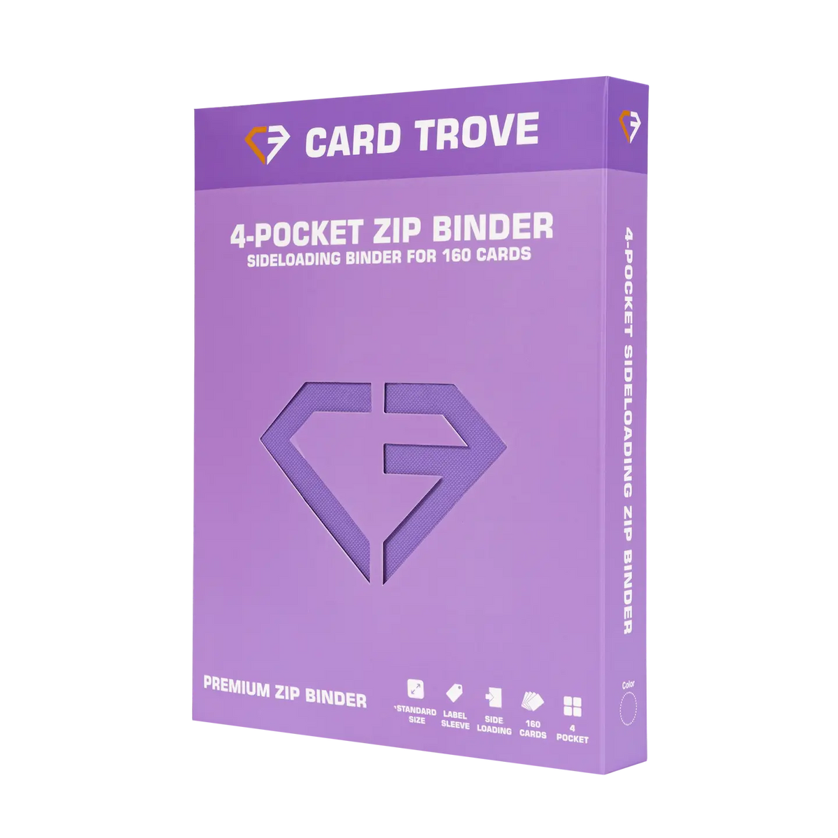 4-Pocket Card Binder Purple packaging with sideloading design for 160 standard trading cards.