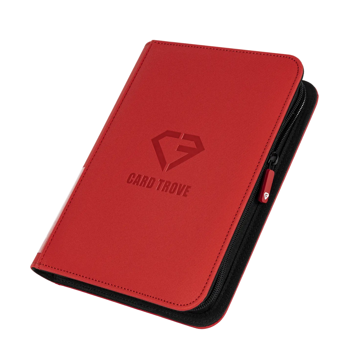 4-Pocket Card Binder Red with smooth zipper and sturdy design to hold 160 trading cards securely.