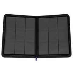 Reliure de cartes à 9 pochettes bleue, vue ouverte montrant les pages intérieures pour le rangement de cartes à collectionner.