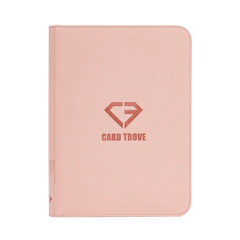 9-Pocket-Kartenbinder in Pastellrosa mit Logo, für Sammelkarten, mit glatten Reißverschlussfächern.