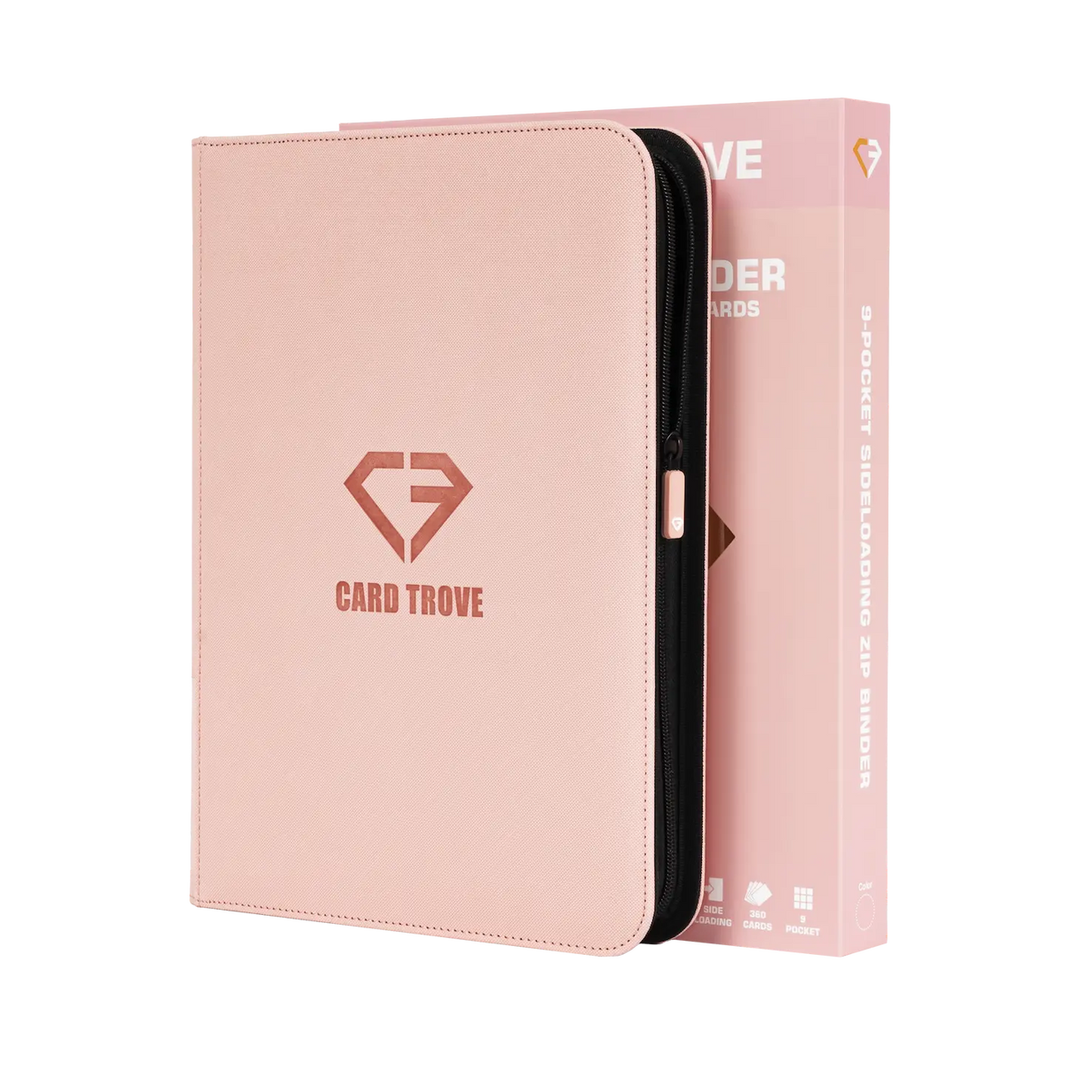 9-Pocket-Kartenbinder Pink, der eine hochwertige, pastellrosa Kartenaufbewahrungslösung für Sammelkarten präsentiert.