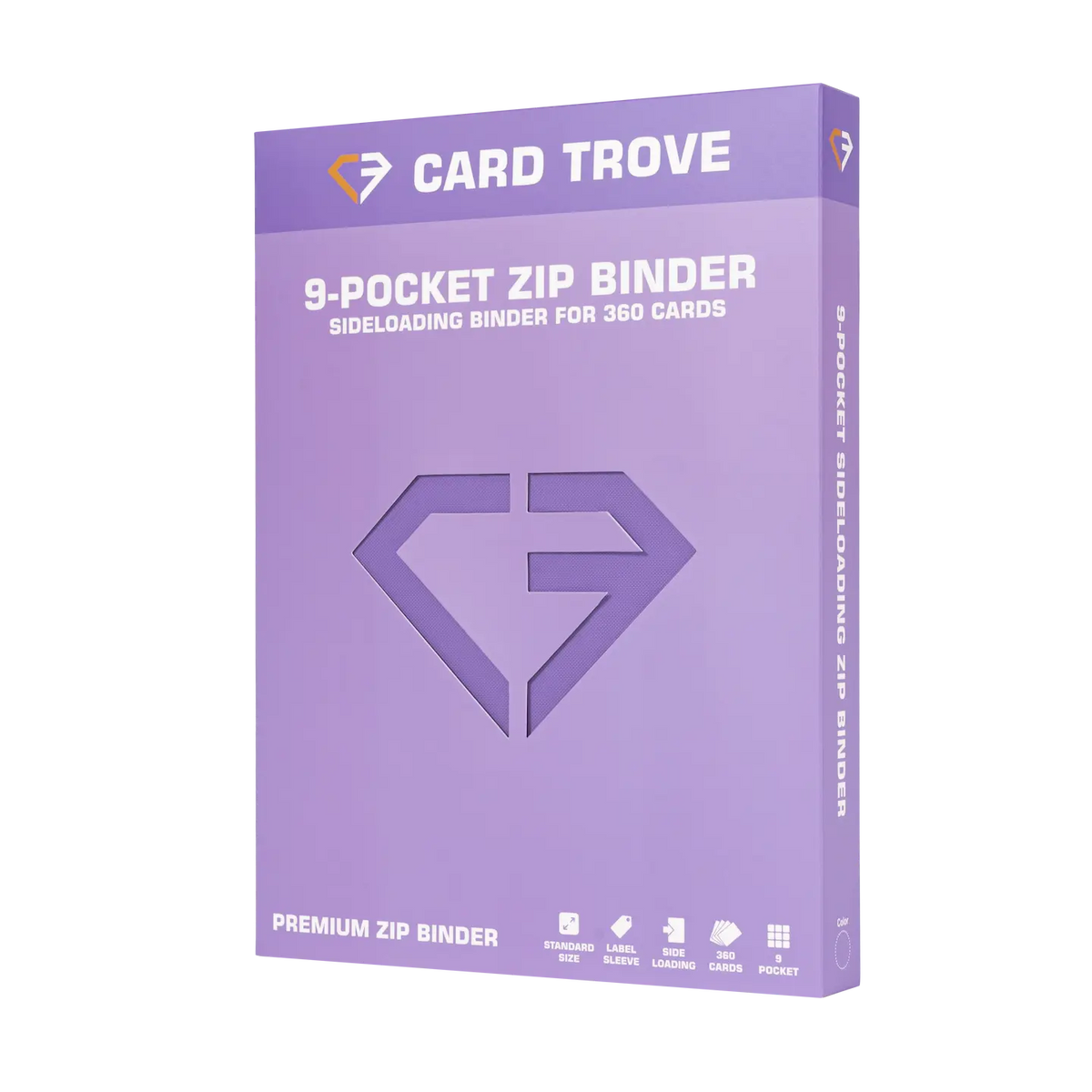 9-Pocket Karten-Binder Lila, Premium-Reißverschluss-Binder für 360 Standard-Sammelkarten, spritzwassergeschützte Oberfläche.