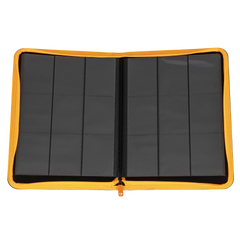9-Pocket Karten-Binder – Trove Limited mit offenen Fächern für Sammelkarten im Schwarz-Orange-Design.