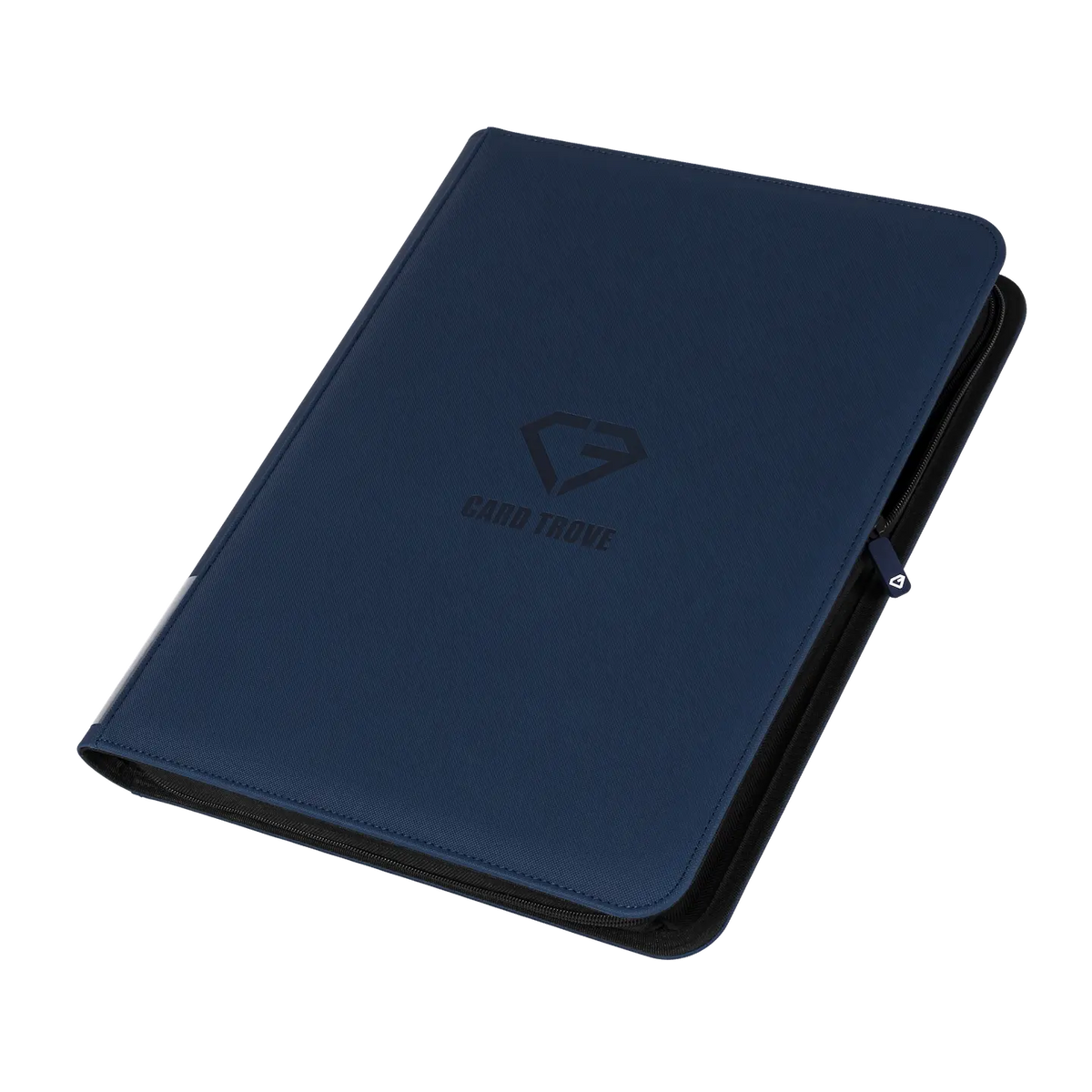 9-Pocket Toploader Card Binder Blue with smooth zipper and splash-resistant design for storing trading cards.