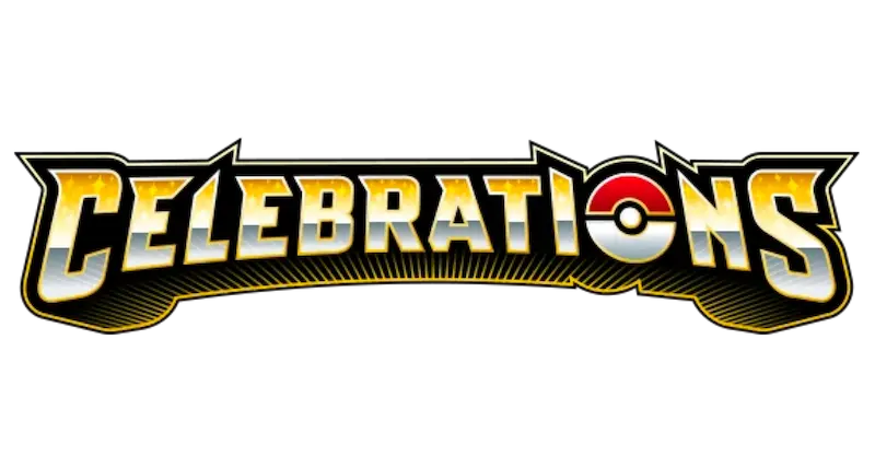 Logo von Pokémon Celebrations mit fetter Schrift und ikonischem Pokeball-Design, das das Jubiläum der Marke symbolisiert.