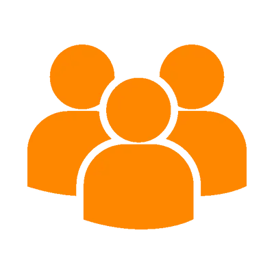 Illustration von drei orangefarbenen Silhouetten, die eine Gruppe von Menschen darstellen.