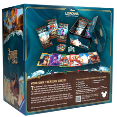 Azurite Sea Illumineer's Trove box showcasing Disney Lorcana trading card game contents and treasure chest features.