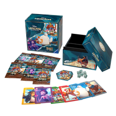 Azurite Sea Illumineer's Trove featuring game cards and collectible box from Disney Lorcana.
