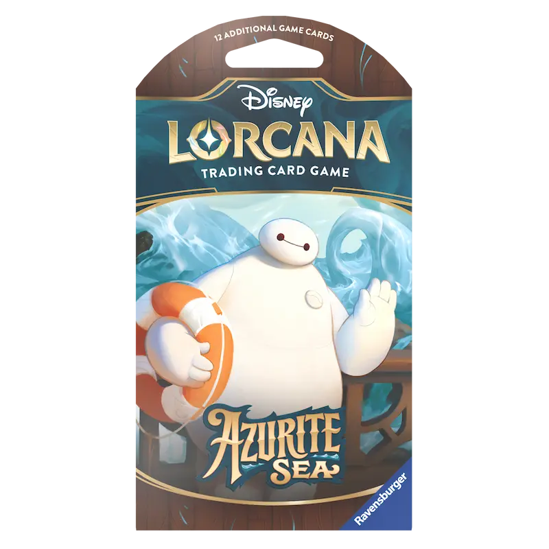 Azurite Sea Sleeved Booster Pack mit Disney Lorcana Sammelkarten und Charakter-Artwork.