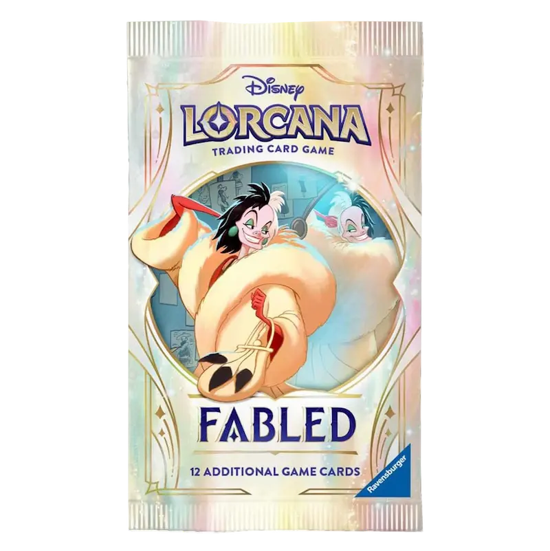 Fabled Booster Pack featuring Disney Lorcana trading card game with 12 additional game cards.