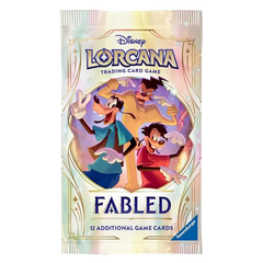 Fabled Booster Pack featuring Disney Lorcana trading card game design with beloved characters.