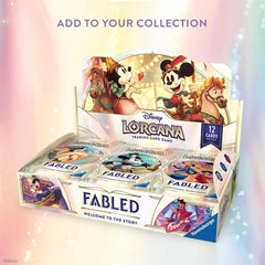 Boîte Booster Légendaire de cartes à collectionner Disney Lorcana avec des personnages et un affichage coloré.