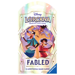 Fabled Sleeved Booster Pack für Disney Lorcana mit Charakteren, enthält 12 zusätzliche Spielkarten.