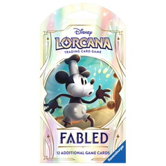 Fabled Sleeved Booster mit Disney Lorcana Sammelkartenpackung und Charakterillustration.