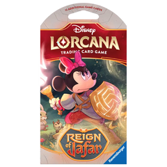 Reign of Jafar Sleeved Booster met Disney Lorcana met Minnie Mouse en 12 extra speelkaarten.