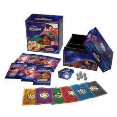 Shimmering Skies Illumineer's Trove featuring booster packs, cards, and storage box from Disney Lorcana.