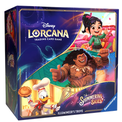 Shimmering Skies Illumineer's Trove Disney Lorcana trading card game booster box set with Disney characters.