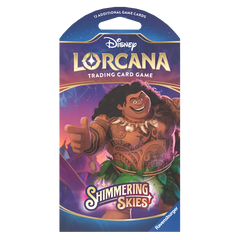 Shimmering Skies Sleeved Booster Pack von Disney Lorcana mit Charakterkunst und Spieldetails.