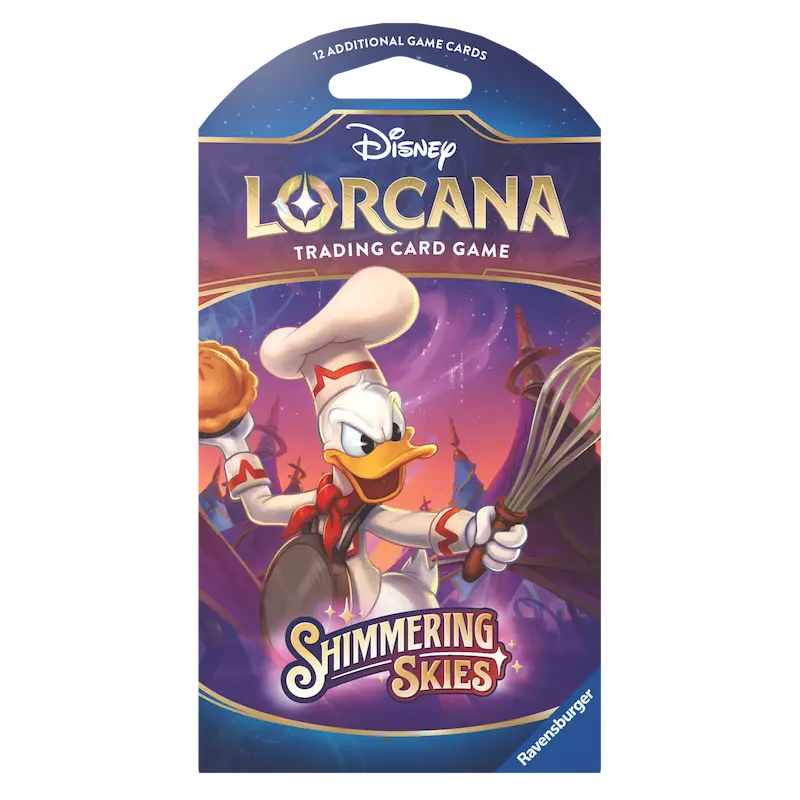 Schimmernder Himmel Hüllen Booster Box für Disney Lorcana Sammelkartenspiel mit Donald Duck.
