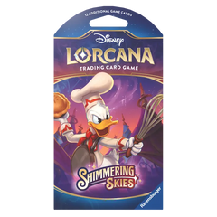 Schimmernder Himmel Hüllen Booster Box für Disney Lorcana Sammelkartenspiel mit Donald Duck.
