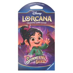 Sleeved Boosterpack "Shimmering Skies" mit Disney Lorcana Charakter in leuchtenden Farben und Design.