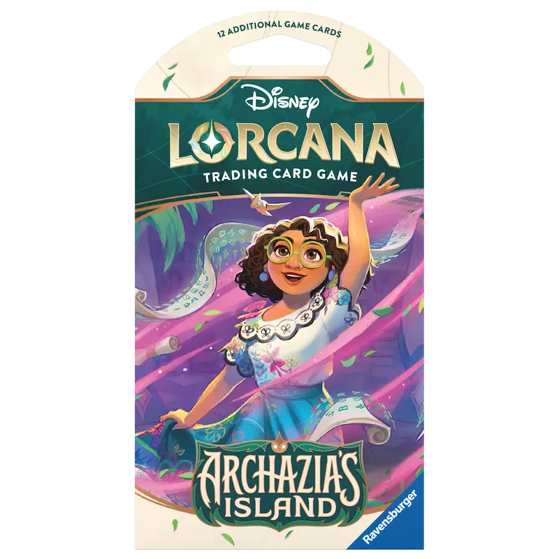 Pochette de boosters Archazia's Island Sleeved de Disney Lorcana, mettant en scène un personnage sur un fond coloré.