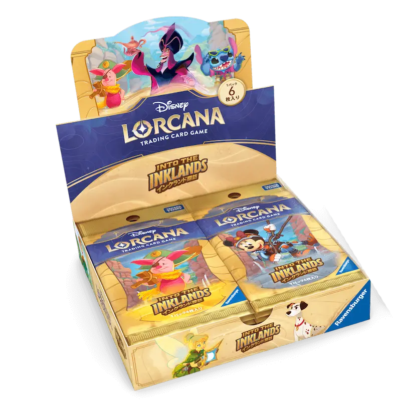 Into the Inklands Japanese Booster Box featuring Disney Lorcana trading cards.