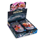 Boîte de boosters japonaise "Rise of the Floodborn" avec display de cartes à collectionner Disney Lorcana.