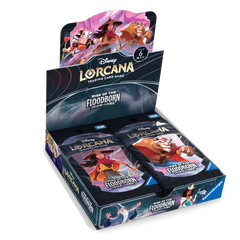 Boîte de boosters japonaise "Rise of the Floodborn" avec display de cartes à collectionner Disney Lorcana.