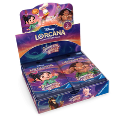 Shimmering Skies Japanese Booster Box displayed in a colorful packaging from the Disney Lorcana trading card game.