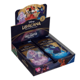 Die erste japanische Booster-Box des Kapitels mit Disney Lorcana Sammelkarten-Display mit mehreren Boostern.