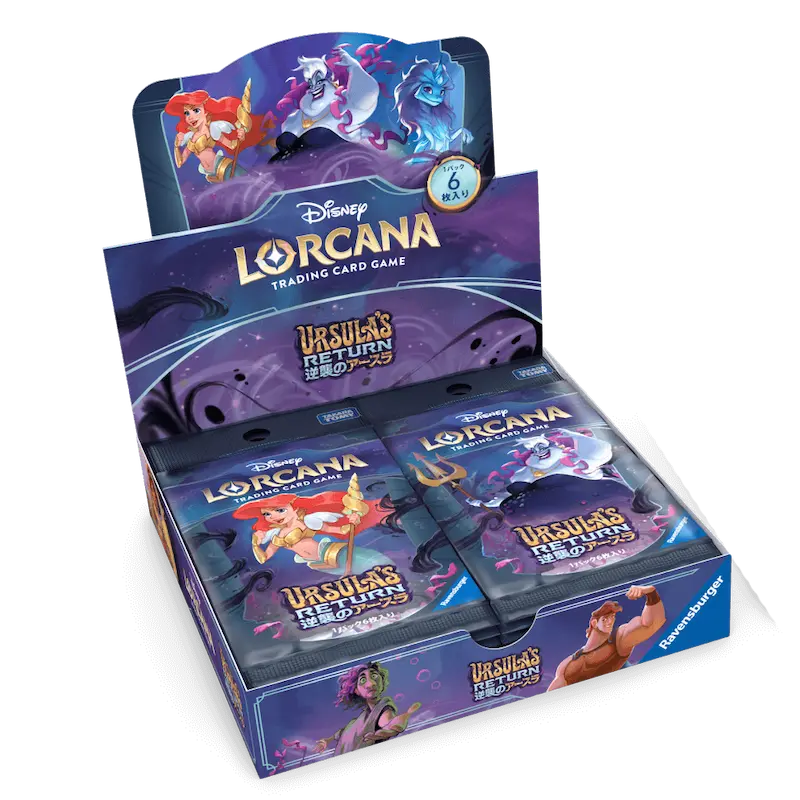Ursula's Return Japanese Booster Box showcasing packs from Disney Lorcana trading card game.