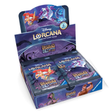 "Ursula's Return Japanse Booster Box met pakjes uit de Disney Lorcana trading card game."