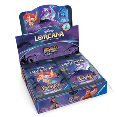 "Ursula's Return Japanse Booster Box met pakjes uit de Disney Lorcana trading card game."